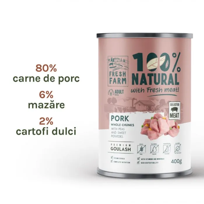 Conserva pentru caini Fresh Farm Goulash cu porc, mazare & cartof dulce 400 gr [2]