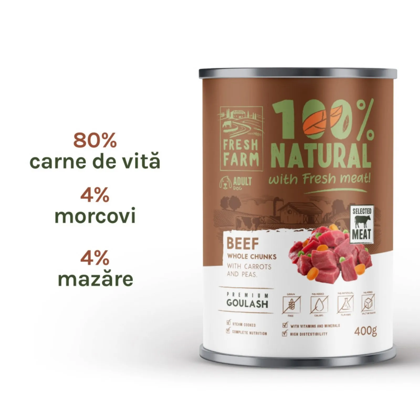 Conserva pentru caini Fresh Farm Goulash cu vita, morcovi & mazare 400 gr [2]