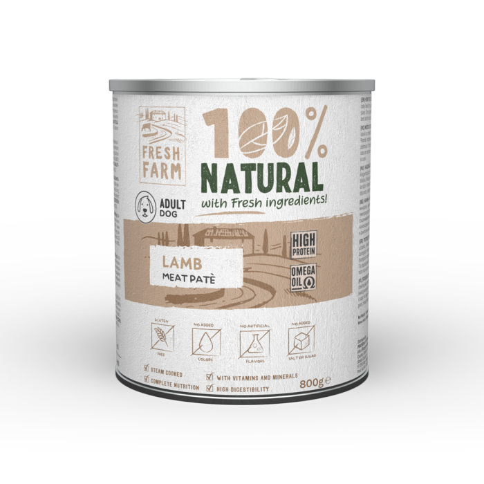 Conserva pentru caini Fresh Farm Pate cu miel 800 gr
