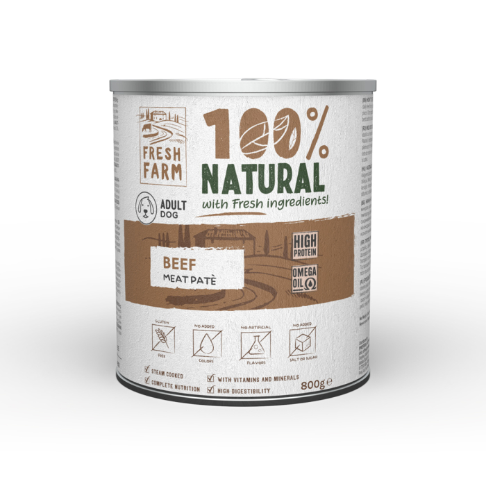 Conserva pentru caini Fresh Farm Pate cu vita 800 gr