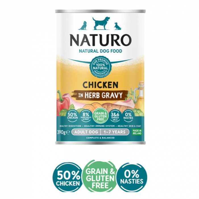Conserva pentru caini Naturo Adult cu pui , fructe  legume 390 gr