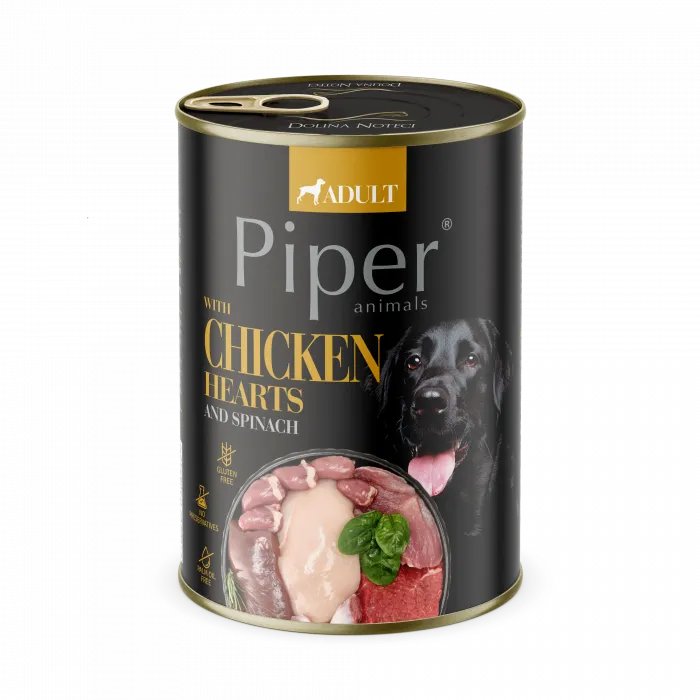 Conserva pentru caini Piper Adult cu inimi de pui  spanac 400 gr