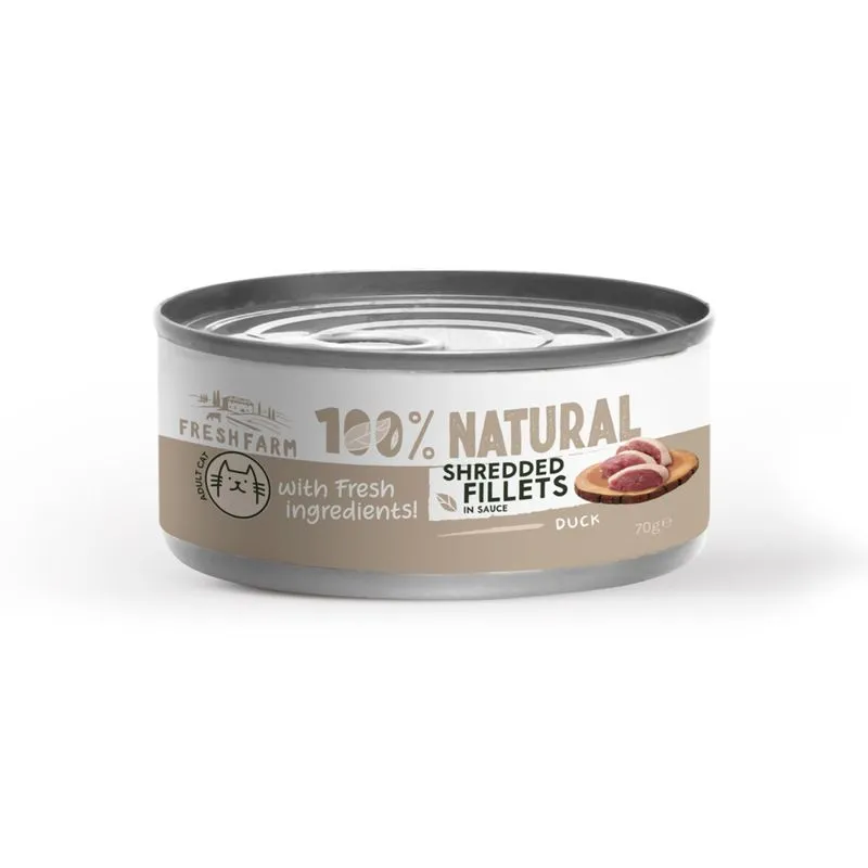 Conserva pentru pisici Fresh Farm Schredded Fillets cu rata  pui in sos 70 gr