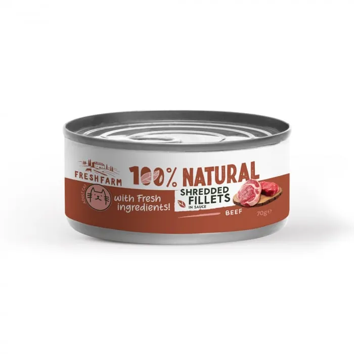 Conserva pentru pisici Fresh Farm Schredded Fillets cu rata  pui in sos 70 gr