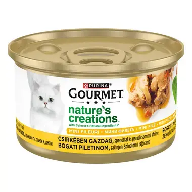 Conserva pentru pisici Gourmet Nature s Creations cu pui  spanac  rosii 85 gr