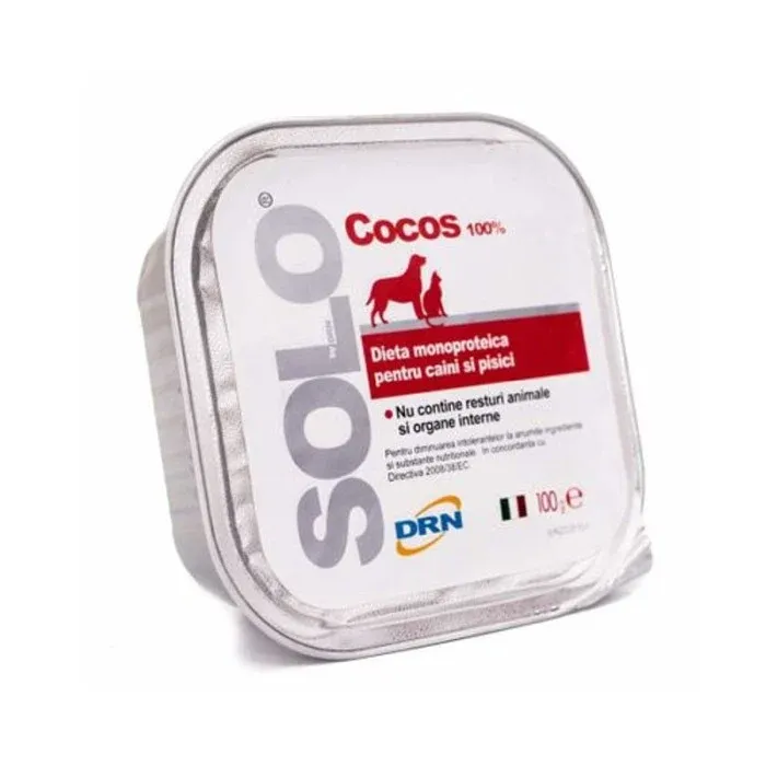 Hrana dietetica monoproteica pentru caini  pisici Solo cu cocos 100 gr