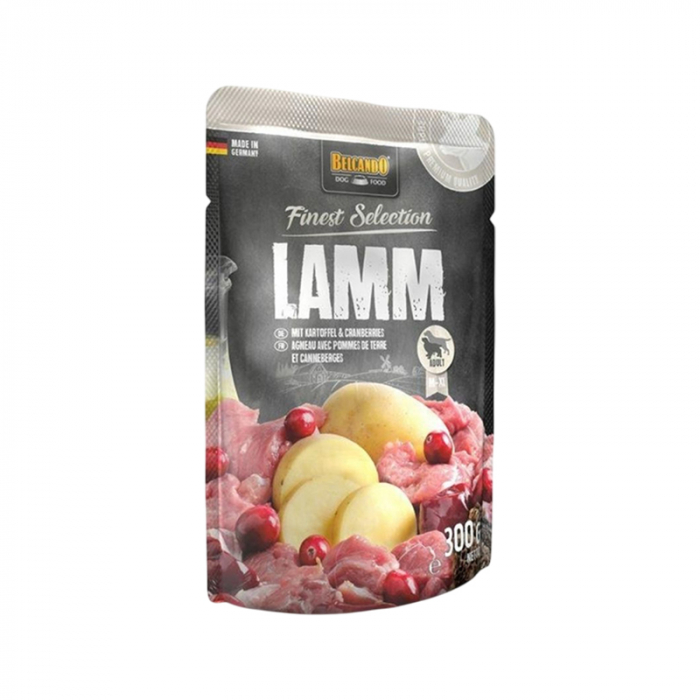 Hrana umeda pentru caini Belcando cu miel, cartof  afine 300 gr