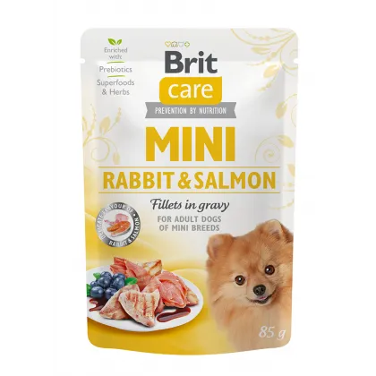 Hrana umeda pentru caini Brit Mini Adult Fillets in Gravy cu iepure  somon 85 gr