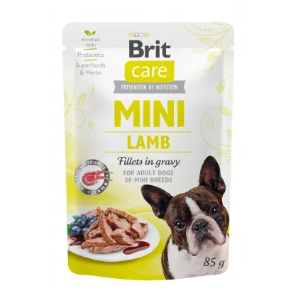 Hrana umeda pentru caini Brit Mini Adult Fillets in Gravy cu miel 85 gr