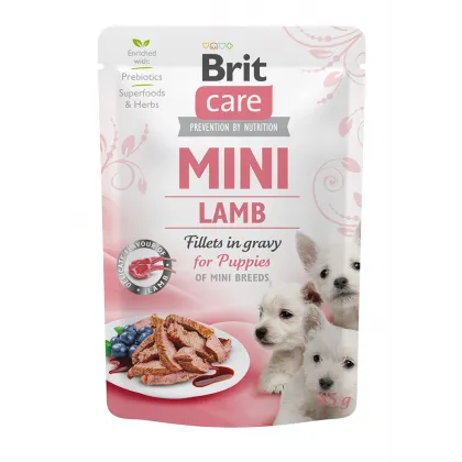 Hrana umeda pentru caini Brit Mini Puppy Fillets in Gravy cu miel 85 gr