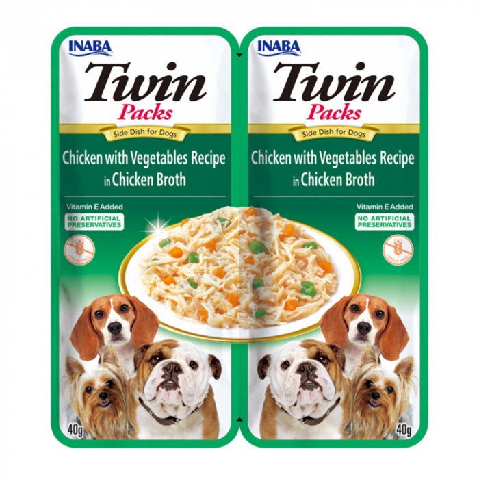 Hrana umeda pentru caini Churu Twin cu pui  legume in supa de pui 2 x 40 gr