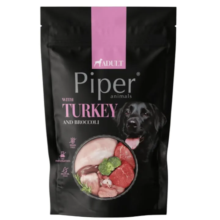 Hrana umeda pentru caini Piper Adult cu curcan  broccoli 500 gr