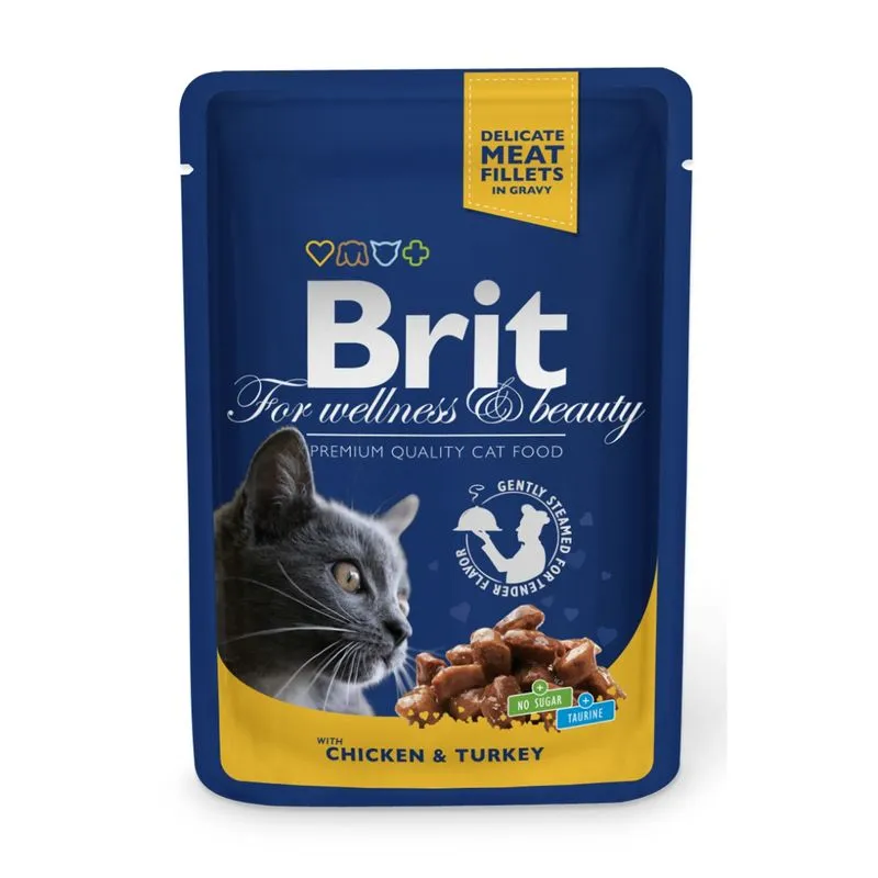 Hrana umeda pentru pisici Brit Premium Adult cu pui & curcan 100 gr [1]