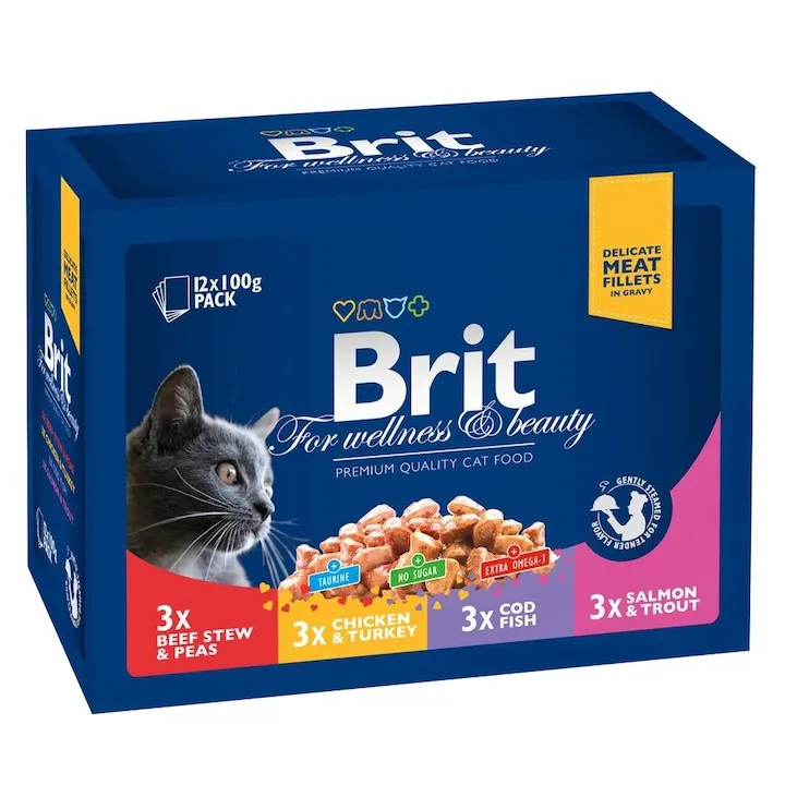 Set 12 buc x Hrana umeda pentru pisici Brit Premium Family Variety 100 gr