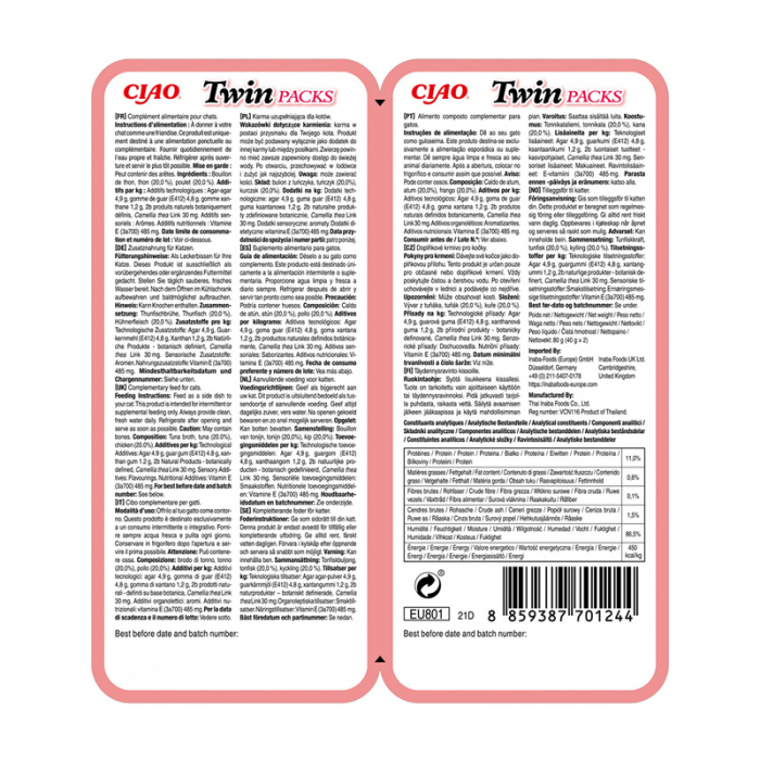 Hrana umeda pentru pisici Ciao Twin cu ton & pui 2 x 40 gr [2]