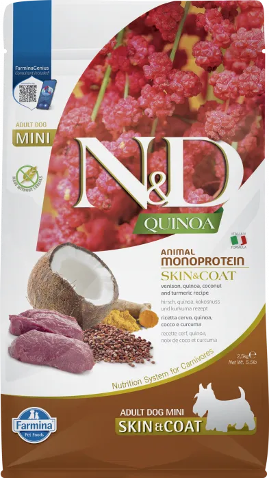 Hrana uscata pentru caini ND Quinoa Skin  Coat Mini Adult cu vanat  cocos 2,5 kg