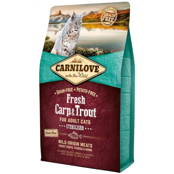 Hrana uscata pentru pisici Carnilove Fresh Sterilised cu crap  pastrav 2 kg