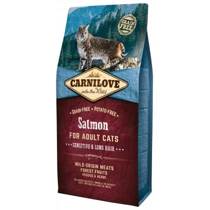 Hrana uscata pentru pisici Carnilove Sensitive  Long Hair cu somon 6 kg