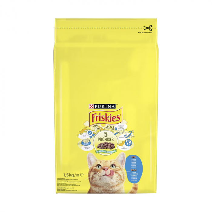 Hrana uscata pentru pisici Friskies Adult cu somon  legume 1,5 kg