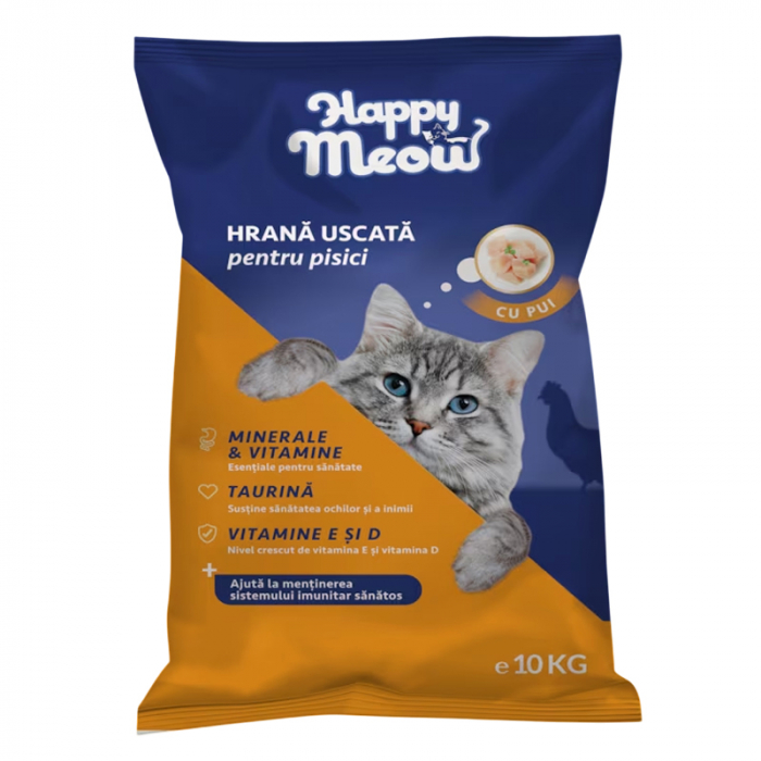 Hrana uscata pentru pisici Happy Meow cu pui 10 kg