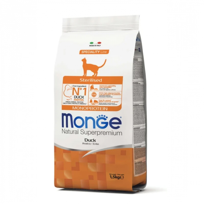 Hrana uscata pentru pisici Monge Natural Superpremium Sterilised cu rata