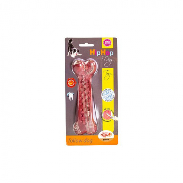Jucarie pentru caini HipHop Dental Os Antibacterian cu aroma de bacon [2]