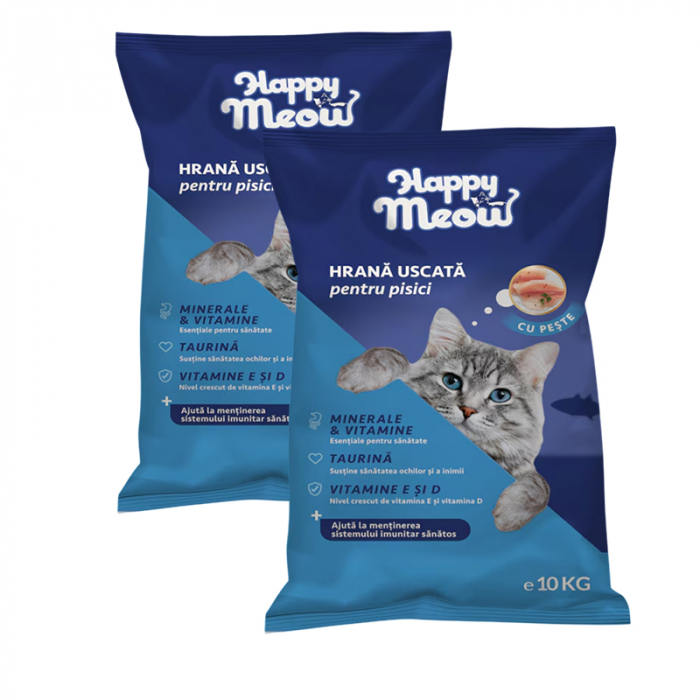 Oferta 2 saci x 10 kg Hrana uscata pentru pisici Happy Meow cu peste