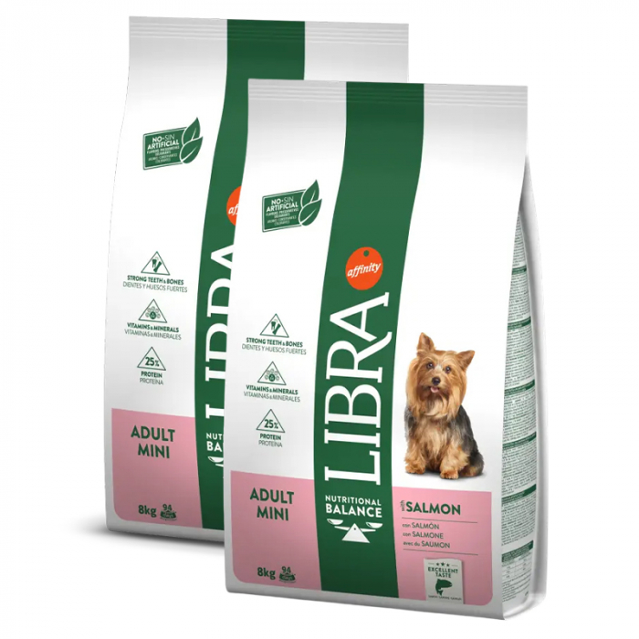 Oferta 2 saci x 8 kg Hrana uscata pentru caini Libra Mini Adult cu somon