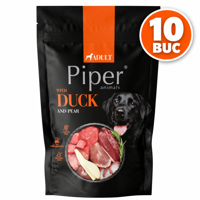 Pachet 10 buc x Hrana umeda pentru caini Piper Adult cu rata pere 500 gr