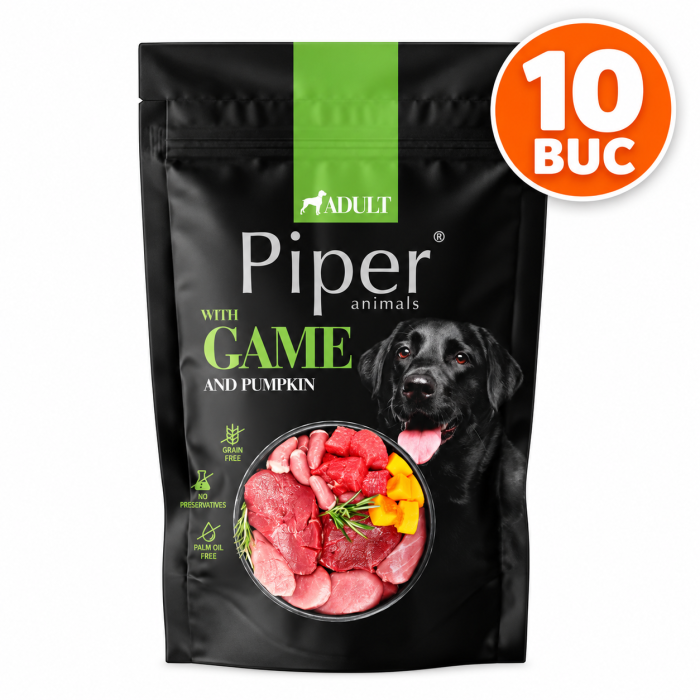 Pachet 10 buc x Hrana umeda pentru caini Piper Adult cu vanat dovleac 500 gr