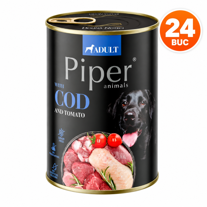 Pachet 24 buc x Conserva pentru caini Piper Adult cu cod tomate 400 gr