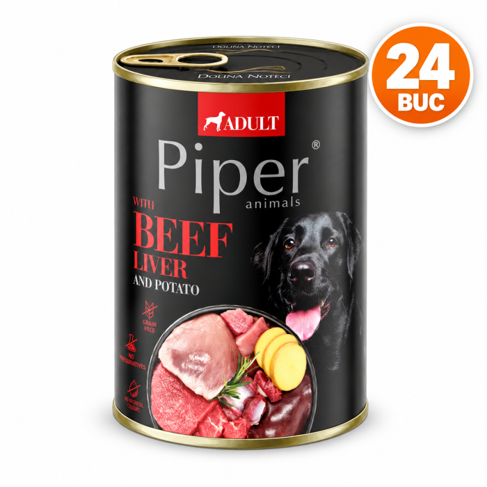 Pachet 24 buc x Conserva pentru caini Piper Adult cu ficat de vita cartof 400 gr