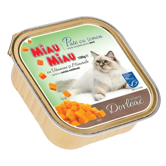 Pateu pentru pisici Miau Miau cu somon  topping de dovleac 100 gr