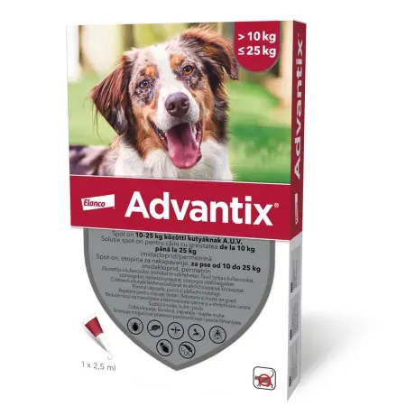 Pipeta antiparazitara Advantix pentru caini  10 kg - ,   25 kg ( 1 pipeta )