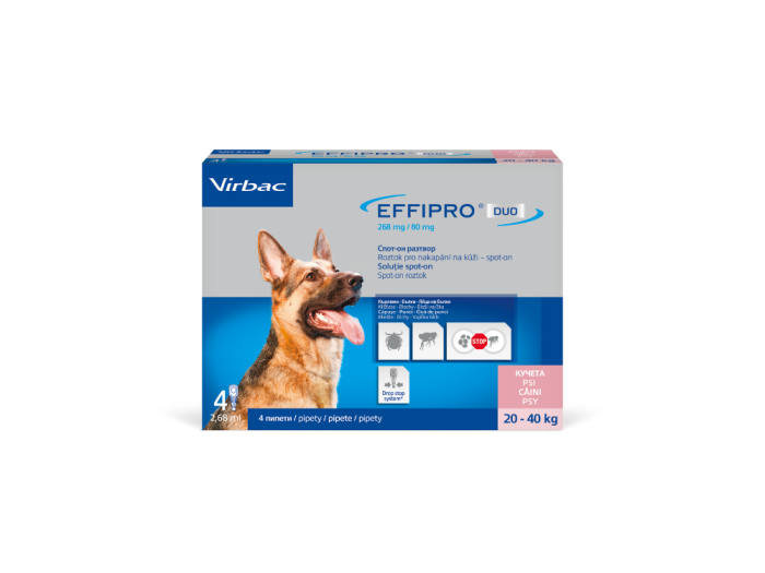 Pipete antiparazitare pentru caini Effipro Duo L 20 - 40 kg x 4 pipete   cutie