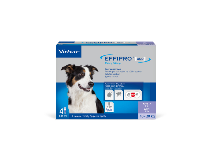 Pipete antiparazitare pentru caini Effipro Duo M 10 - 20 kg x 4 pipete   cutie