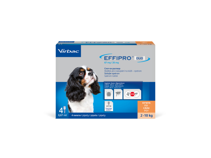 Pipete antiparazitare pentru caini Effipro Duo S 2 - 10 kg x 4 pipete   cutie