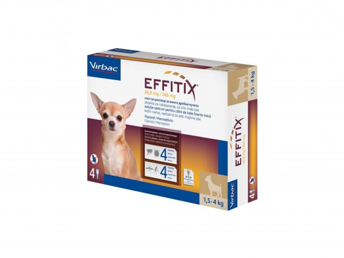 Pipete antiparazitare pentru caini Effitix XS 1,5 - 4 kg x 4 pipete   cutie