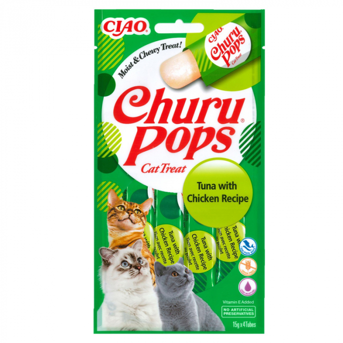 Recompense pentru pisici Churu Pops cu pui  ton 4 buc x 15 gr