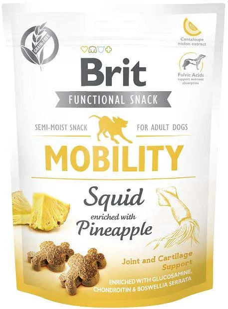 Recompense pentru caini Brit Snack Mobility cu calamar 150 gr
