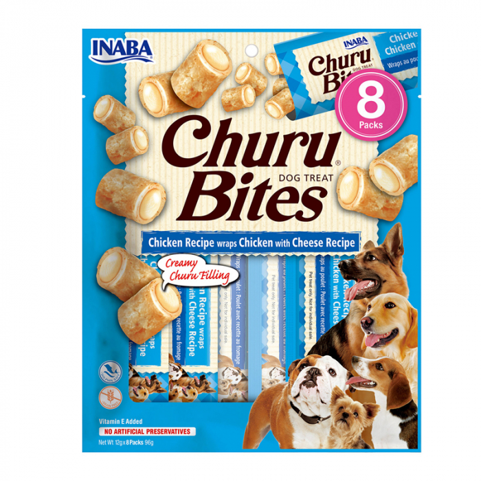 Recompense pentru caini Churu Bites cu pui  branza 8 buc x 12 gr