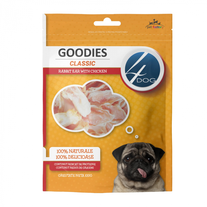 Recompense pentru caini Goodies Classic Rabbit Ear with Chicken 100 gr