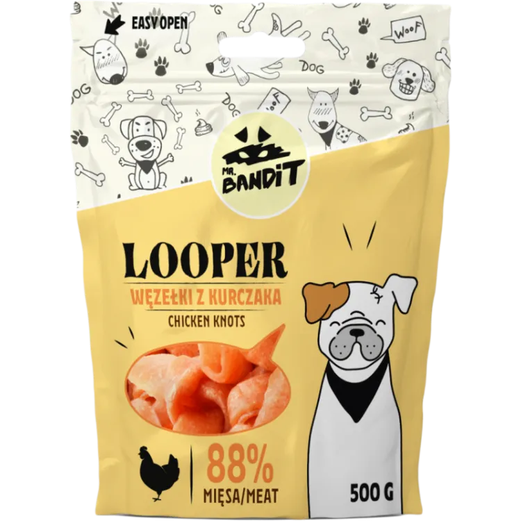 Recompense pentru caini Mr. Bandit Looper Knots cu pui 500 gr