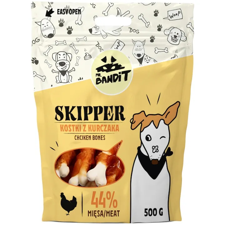 Recompense pentru caini Mr. Bandit Skipper Bones cu pui 500 gr