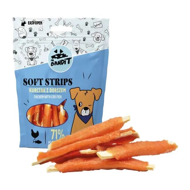 Recompense pentru caini Mr. Bandit Soft Strips cu pui  ton 500 gr