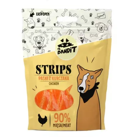Recompense pentru caini Mr. Bandit Strips cu pui 80 gr