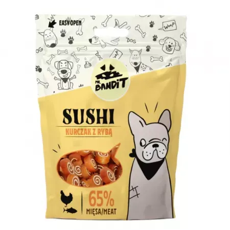 Recompense pentru caini Mr. Bandit Sushi cu pui  peste 80 gr