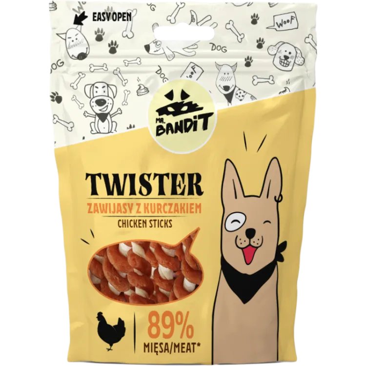 Recompense pentru caini Mr. Bandit Twister Sticks cu pui 80 gr
