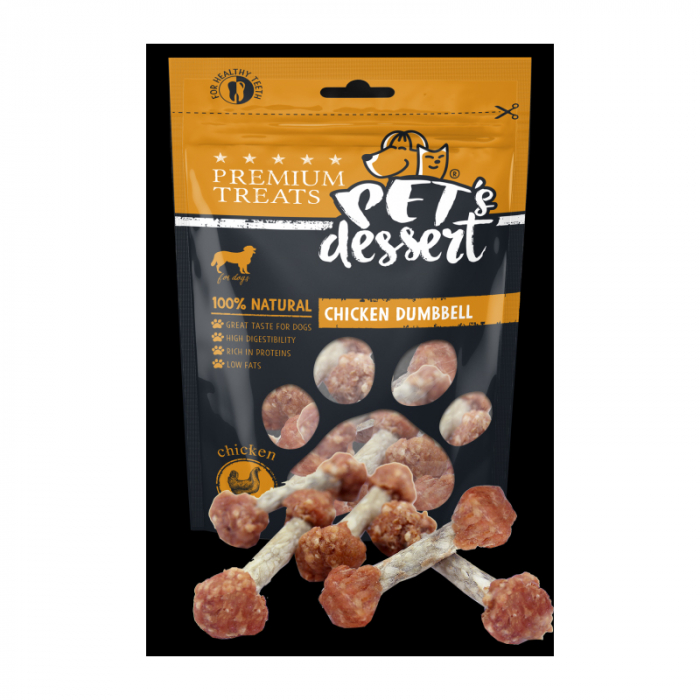 Recompense pentru caini Pet s Desert Chicken Dummbell 80 gr