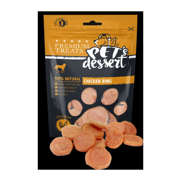 Recompense pentru caini Pet s Desert Chicken Ring 80 gr